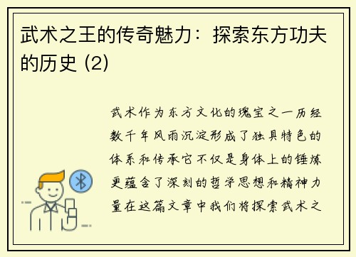 武术之王的传奇魅力：探索东方功夫的历史 (2)
